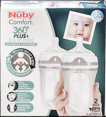 #ad Nuby Comfort 360 Soft Silicone Anti Reflux Colic 8oz Baby Bottle 2 Pack BPA Free $21.99