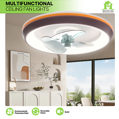 #ad 19quot; Indoor LED 6 Speed Ceiling Fan 3 Color Temperatures Light Caged Fan w Remote $65.99