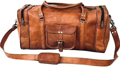 #ad 20quot; Vintage Leather Square Zip Overnight Carry On Sports Travel Duffel Bag7 $79.18
