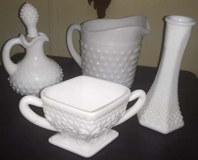 #ad Lot of 4pcs Mixed Type amp; Brand White Milk Glass **Set Of 4** Vintage Antique $29.99