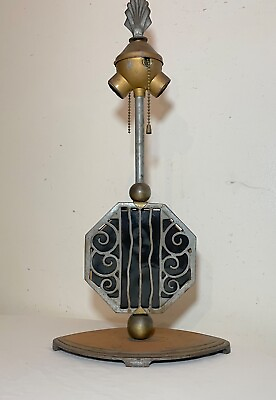 #ad rare antique Art Deco cast iron Steel Crucet octagonal electric table lamp light $479.99