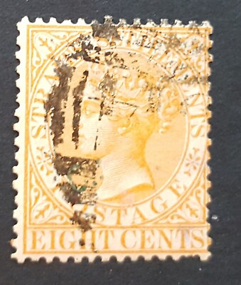 #ad Straits Settlements Queen Victoria 1867 sg14 8c Orange Fine Used. B10 GBP 7.99
