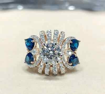 #ad Pear Cut Lab Created Blue Sapphire Diamond Wedding For Ring 14K Rose Gold Plated $184.99