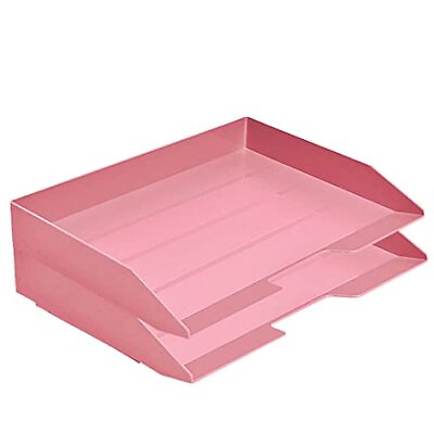 #ad Stackable Letter Tray 2 Tier Side Load Plastic Desktop File Organizer Solid P... $26.60