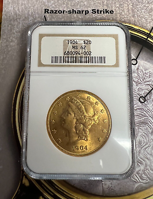 #ad 1904 P $20 Gold Liberty Double Eagle PCGS MS62 choice graded coin RP 118 $2699.00