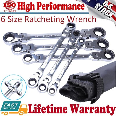 #ad 6Pack 8 19mm Metric Flexible Head Ratcheting Wrench Combination Spanner Tool Kit $43.49