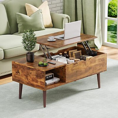 #ad Coffee Tables Small with Storage Shelf and Hidden Compartment Wooden Rust Brown $300.00