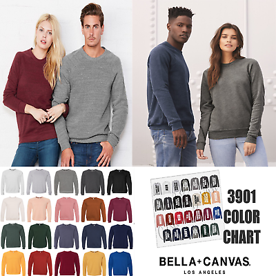 #ad Bella Canvas 3901 Unisex Blend Sponge Fleece Raglan Crewneck Sweatshirt XS 2XL $32.73