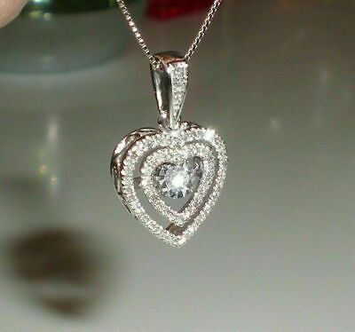 #ad 1.5Ct Round Cut Simulated Diamond Double Heart Shape Pendant 14K White Gold Over $111.53