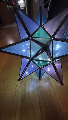#ad Moravian Star Stained Glass Pendant Light Mid to Late 20th Century RARE $239.20