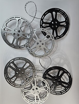 #ad Two Pieces Metal Art Wall Hanging 3 Film Reels Theater Room Cineman Fan Decor $36.00