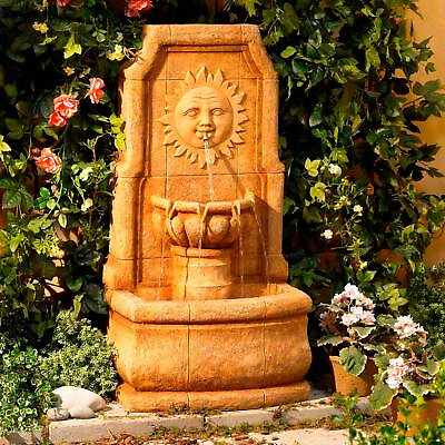 #ad Outdoor Wall Water Fountain with Light LED 37quot; 2 Tiered Sun for Yard Garden Home $299.99