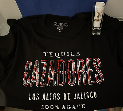 #ad Tequila Cazadores 100% Agave T Shirt Size L and Stag Head Logo Shot Glass NOS $19.99