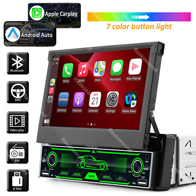 #ad 7quot; Flip Out Car Radio Stereo w Apple Andriod Carplay Touch Screen 1Din Player $82.99