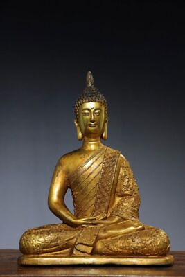 #ad 10.2quot; Antique Tibet Tibetan Buddhism temple Bronze 24k gilt Treves Buddha statue $249.99
