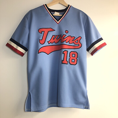 #ad Vintage Ravens Knit Minnesota Twins #18 MLB Baseball Retro Blue Jersey Size M C $150.00
