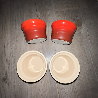 #ad 4 Le Creuset Ramekins Red Ombre Stoneware Custard Cups Small Dipping Bowls EUC $24.95