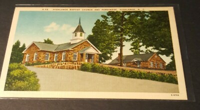 #ad Vintage 1940#x27;s linen postcard Highlands Baptist Church Macon county NC $3.93