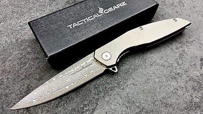 #ad Full Tc4 Titanium EDC Folding Knife Damascus Steel Blade Ball Bearing Pivot $66.98