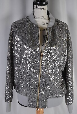 #ad Herno Women#x27;s Full Zip Jacket Size 42 Italy Sequined Shimmer Shiny 6 US Casual $171.49