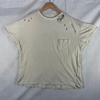 #ad We The Free Ivory Short Sleeve T Shirt With Holes Size M Loose Fit Distressed $18.50