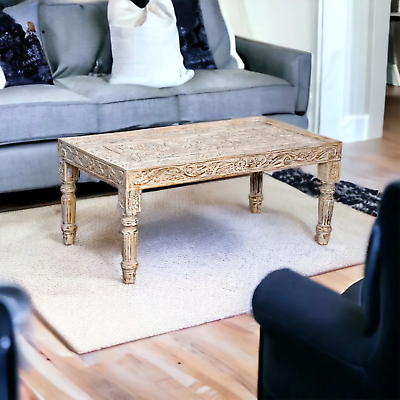 #ad Craftshop Wooden Coffee Table With Carved Table Top beautiful Living Room Furni $959.00