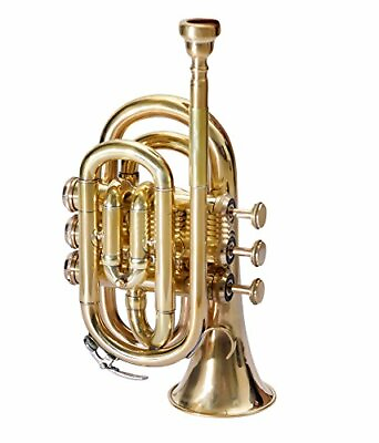 #ad Bb British Design Pocket Cornet w Hard case Pocket trumpet Brass Mouthpiece $102.82