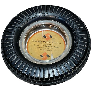 #ad Vintage Seiberling Tire Ashtray Simpson Barton Tire Co. Advertising $24.95