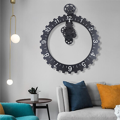 #ad Modern Rustic 21quot; Large Wall Clock Moving Gear Industrial Age Styling Quartz $59.85