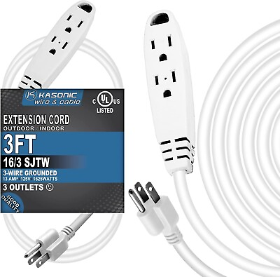 #ad 3 Feet 3 Outlet Extension Cord 16 3 SJTW 3 Wire Grounded 13 Amp 125V 1625 Watts $9.99