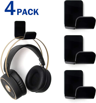 #ad 4 Pack Headphone StandAcrylic Hook Under Desk Headset Hanger Wall Mount Holder $8.46