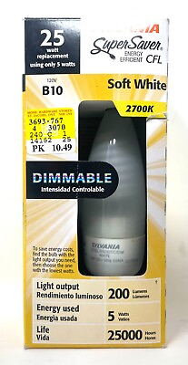 #ad Sylvania 25W using 5W B10 Dimmable CFL Soft White Candelabra Base Light Bulb $7.99