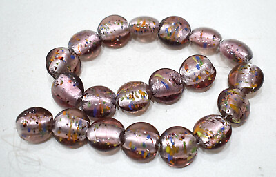 #ad Beads Pink Silver Leaf Round Glass Beads 19 21mm $11.40