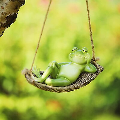 #ad Statues for Garden Outdoors Hanging Sleeping Frog Sculptures Swing Home Decor $39.99