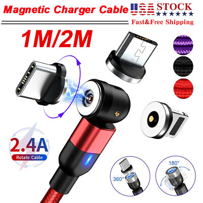 #ad 180°360° Rotate Magnetic Charger Cable Phone Fast Charging Type C Micro USB IOS $5.35