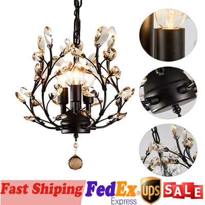 #ad Crystal Chandeliers 3 Light Small Chandelier Ceiling Pendant Lighting Black $51.30