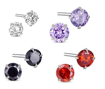 #ad 925 Stud Earrings Sterling Silver Brilliant Cut Ear Studs Different sizesamp;Colors $12.00