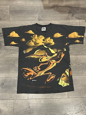 #ad Vintage 90s Looney Tunes Wile E Coyote T Shirt Road Runner AOP 1995 Adult No tag $275.00