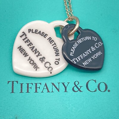 #ad Tiffany amp; Co. Return To Black White Bone Double Heart 16quot; 3.8g $248.00