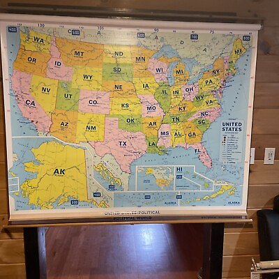 #ad Large Vintage Double Pull Down School Maps USA And World 5 Foot Wide $250.00