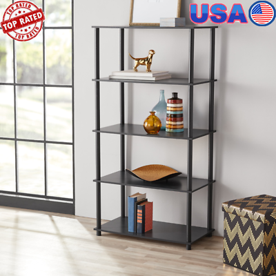 #ad 5 Tier Open Back Storage Bookshelf Bookcase Display Rack Book Shelving No Tools $33.14