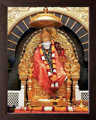 #ad Shirdi Sai Baba Sitting on a Throne HD Printed Religious Picture With Wood Frame $116.00