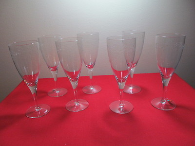 #ad Fostoria Etched Glass Matrimony Set of Seven Water Goblets Stem Glass MINT $69.99