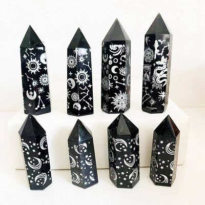 #ad Natural Silver Quartz Obsidian Pillars Star Moon Crystal Stone Wand Obelisk Gift $9.49