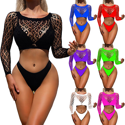 #ad Womens Tank Tops Hollow Out T Shirt Mesh Crop Top Fishnet Babydoll Cover Up $7.51
