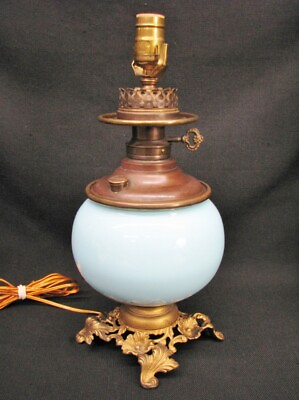 #ad Rare 19th Century French Oil Lamp; Turquoise Robin#x27;s Egg $149.99