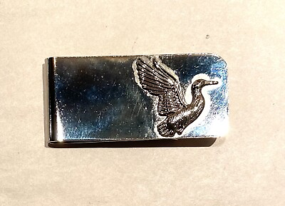 #ad Money Clip SOLID BRASS INGA SILVER TONED FLYING DUCK DESIGN HUNTING $7.99