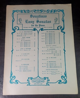 #ad 1909 Sonatinas Easy Sonatas Carl Fischer NY Piano Sheet Music #1475 G $37.44