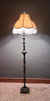 #ad Art Deco Ornate Candlestick Floor Lamp with Victoria White Shade $500.00