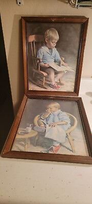 #ad VINTAGE PAIR OF GARY AND GRETCHEN FRAMED PRINTS BY J INGWERSEN $34.95